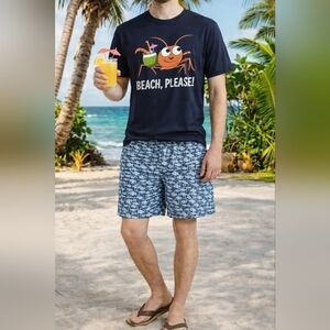 EUC Reflections Blue Fish Pattern Swim Shorts Size XXL